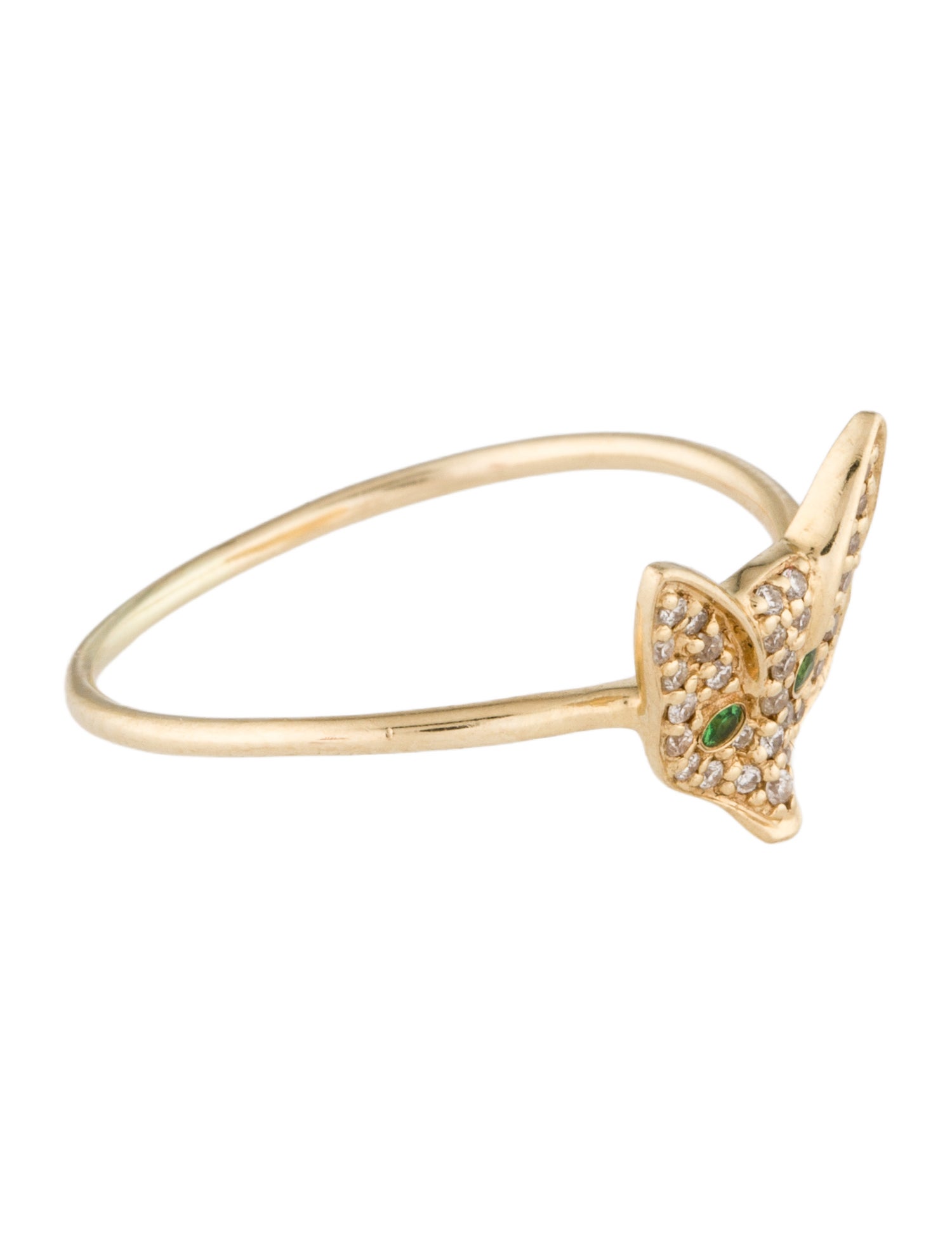 Sydney Evan 14K Diamond & Tsavorite Fox Head Cocktail Ring