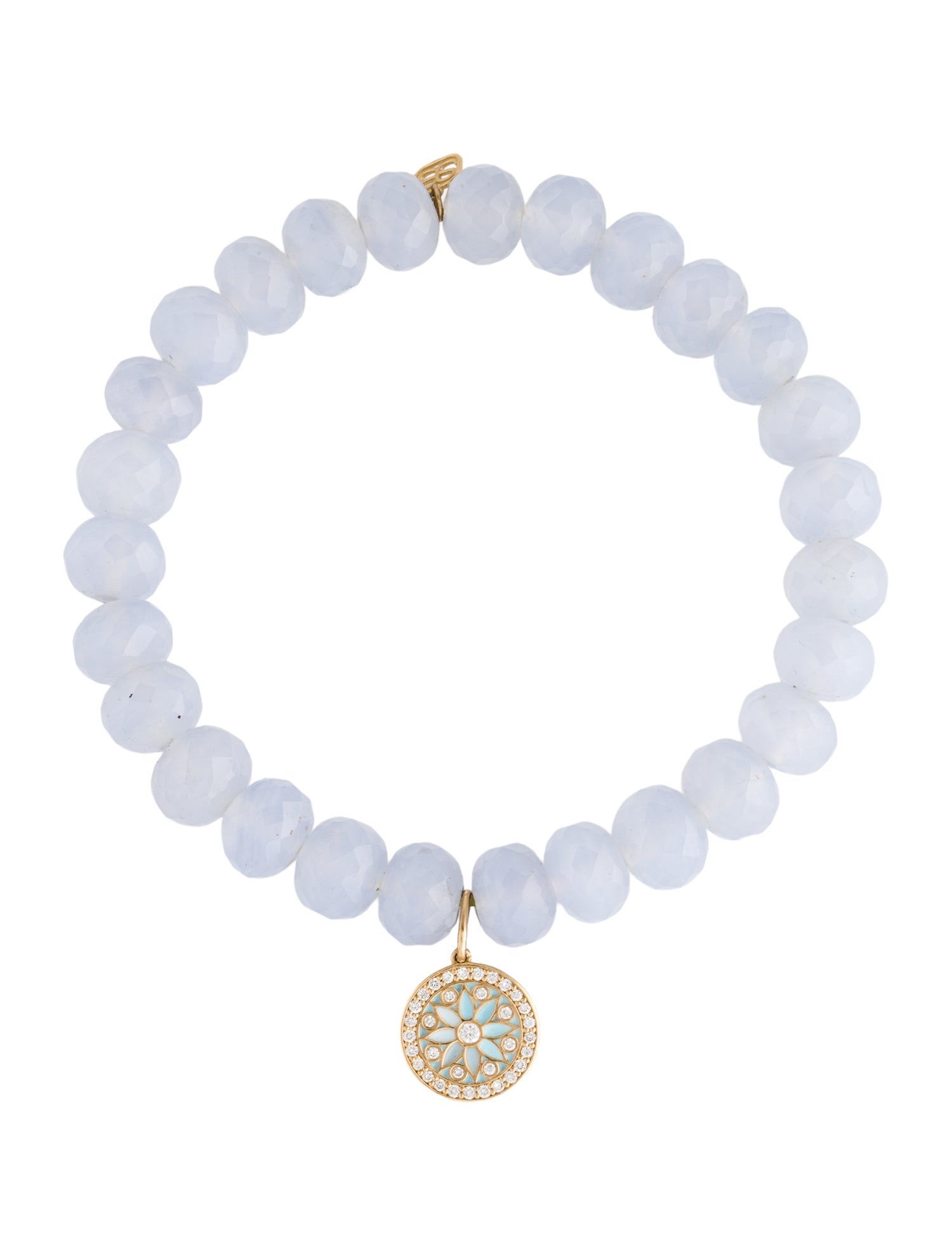 Sydney Evan 14K Chalcedony, Enamel & Diamond Flower Charm Bead Bracelet