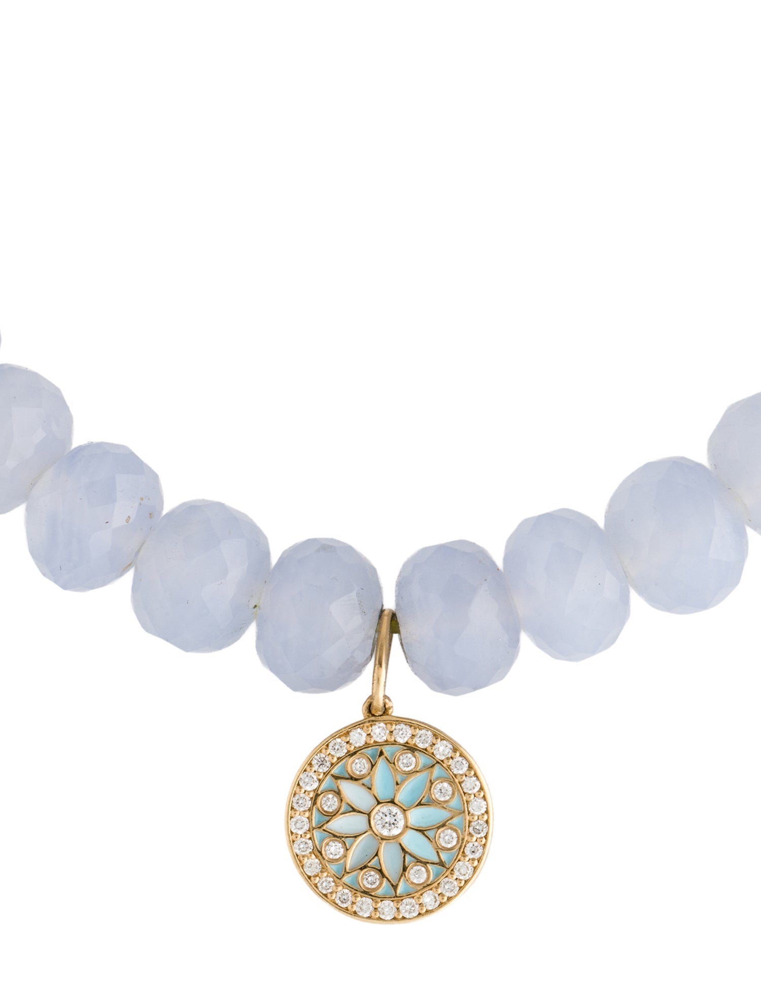 Sydney Evan 14K Chalcedony, Enamel & Diamond Flower Charm Bead Bracelet