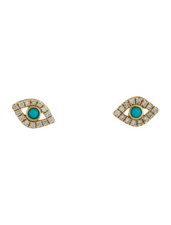 Sydney Evan 14K Turquoise & Diamond Evil Eye Stud Earrings