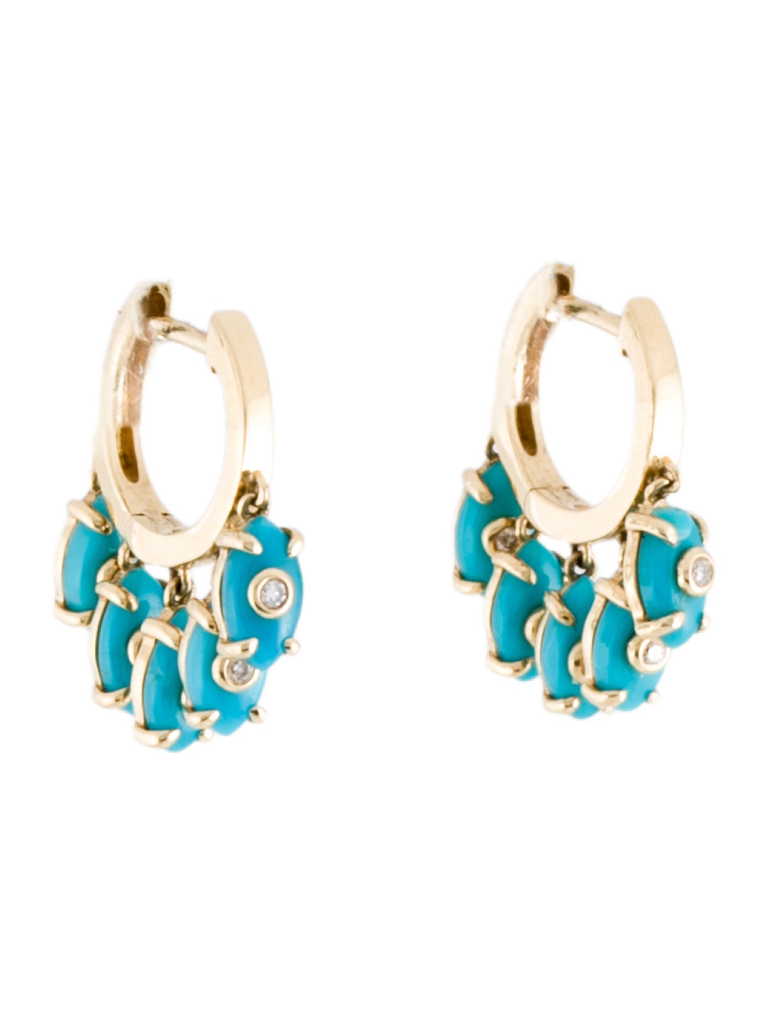 Sydney Evan 14K Turquoise & Diamond Evil Eye Fringe Huggie Earrings
