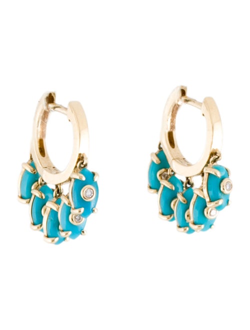 Sydney Evan 14K Turquoise & Diamond Evil Eye Fringe Huggie Earrings