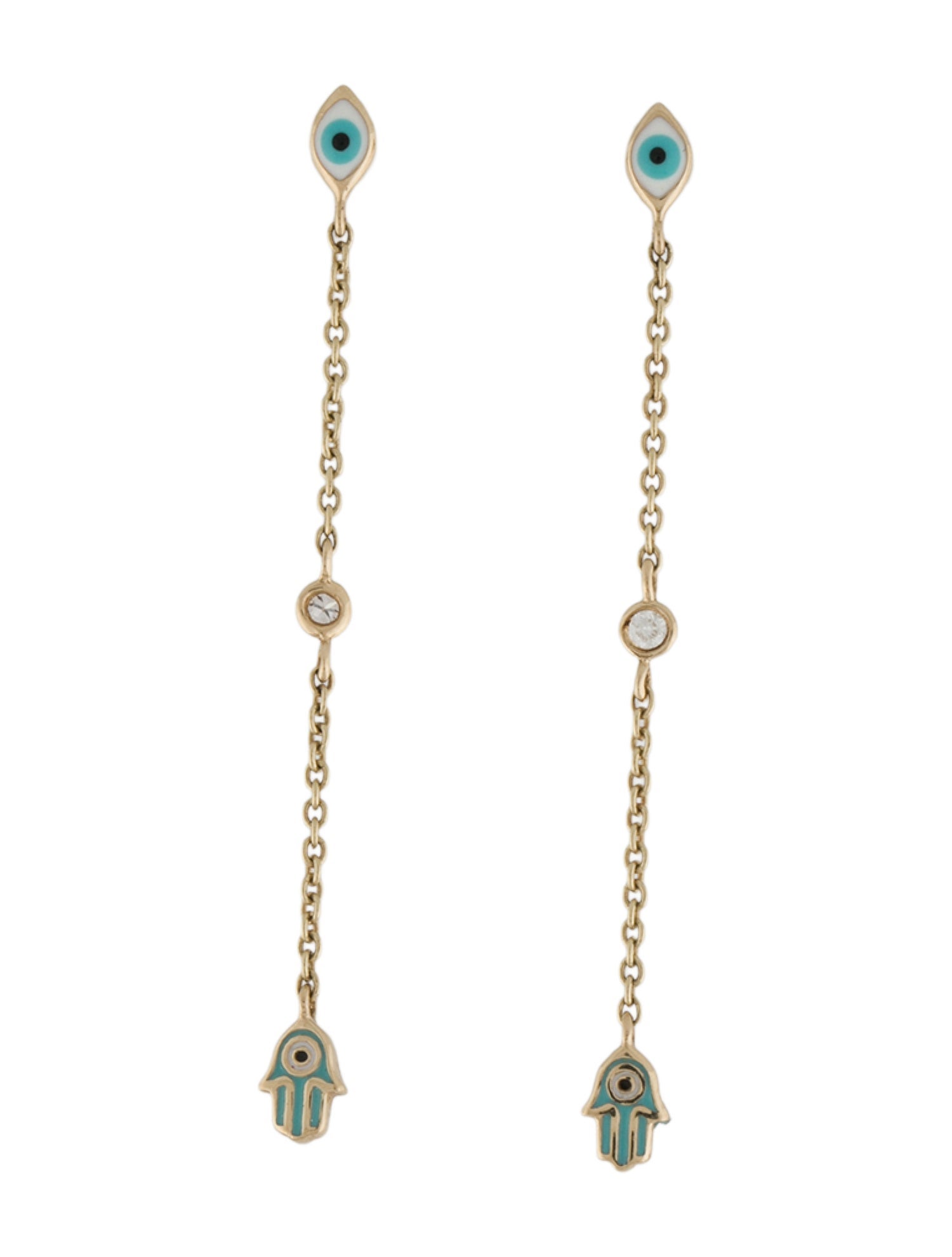 Sydney Evan 14K Diamond Evil Eye Hamsa Drop Earrings