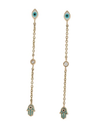 Sydney Evan 14K Diamond Evil Eye Hamsa Drop Earrings
