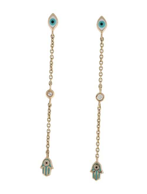 Sydney Evan 14K Diamond Evil Eye Hamsa Drop Earrings