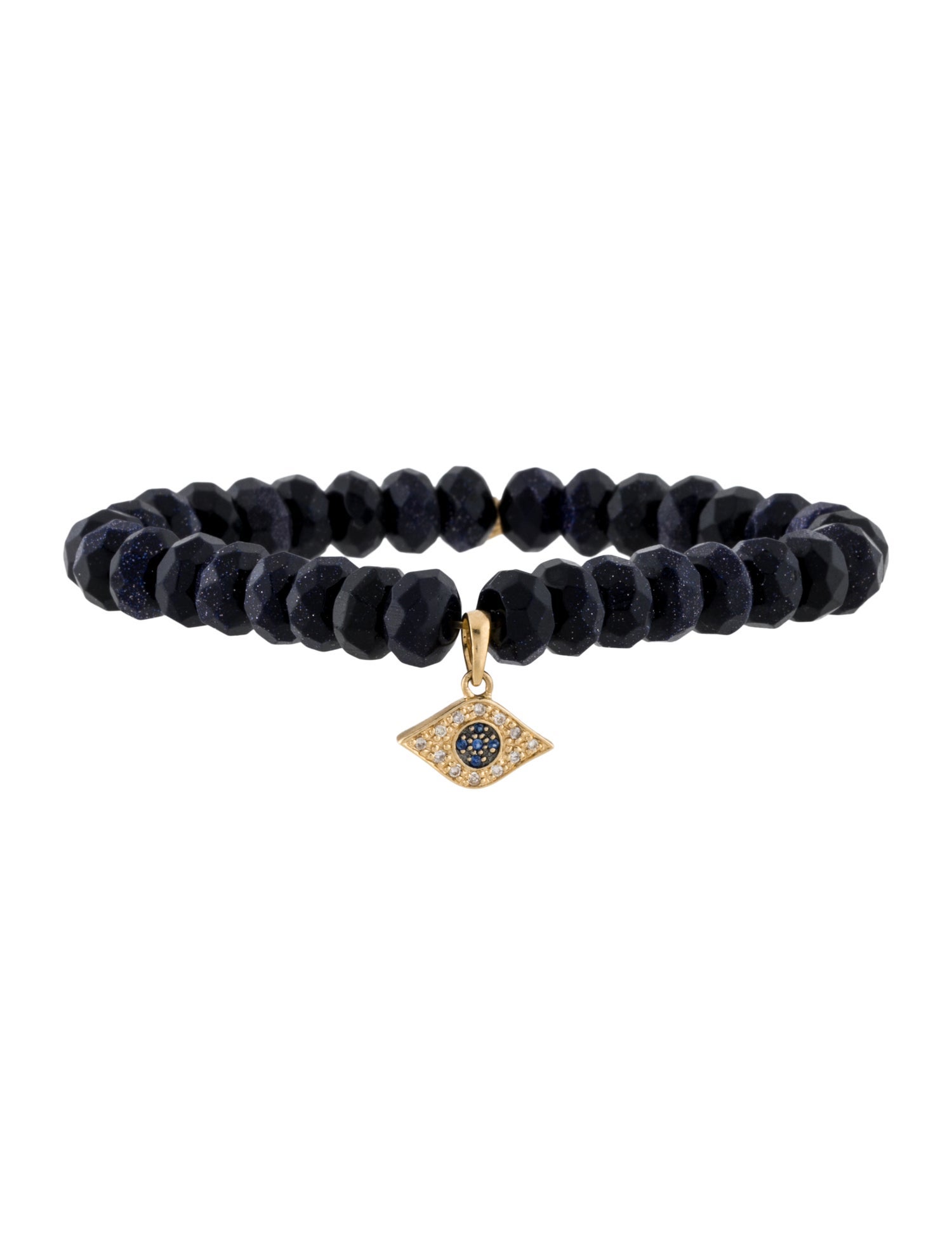 Sydney Evan Sapphire, Diamond & Goldstone Glass Evil Eye Bracelet