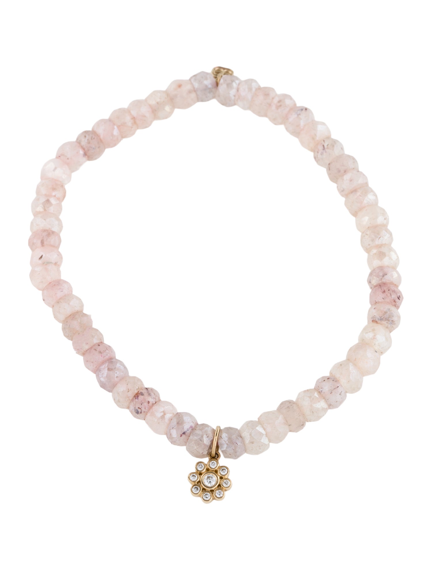 Sydney Evan 14K Coated Rose Quartz & Diamond Bead Bracelet