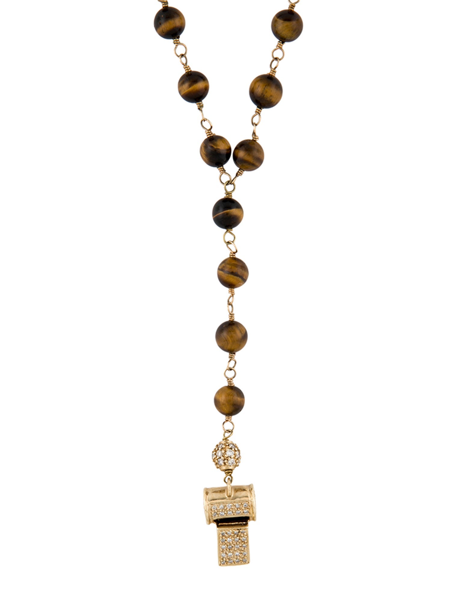 Sydney Evan 14K Tiger's Eye & Diamond Rosary Whistle Pendant Necklace
