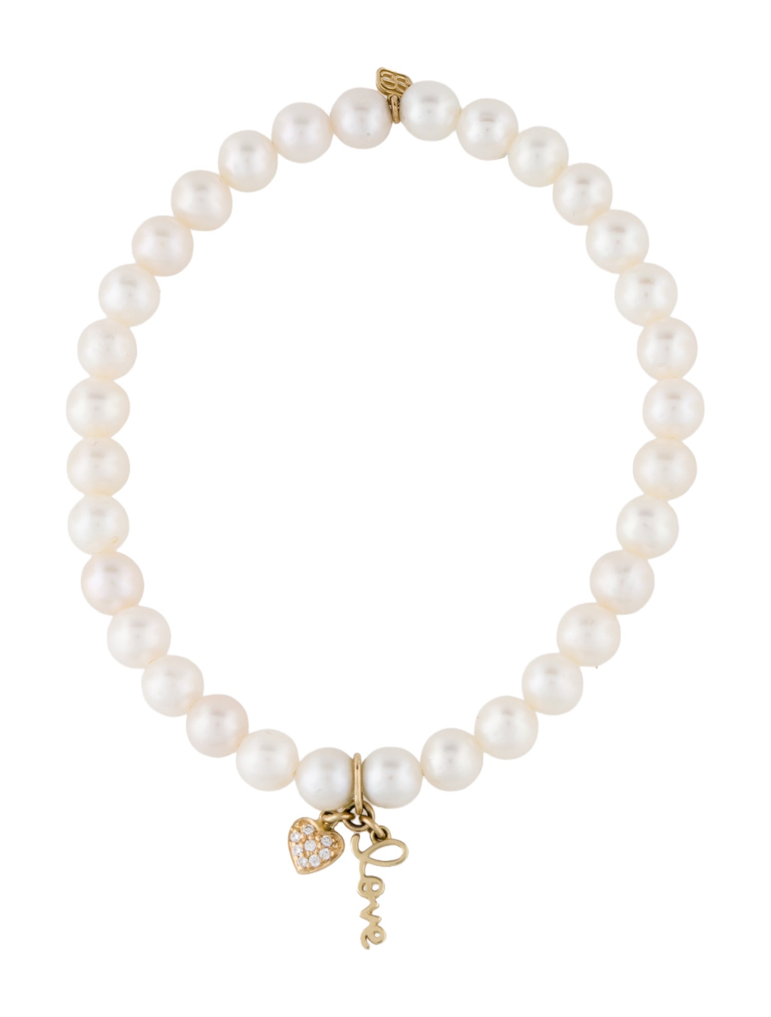 Sydney Evan 14K Pearl & Diamond Heart Love Script Bead Bracelet
