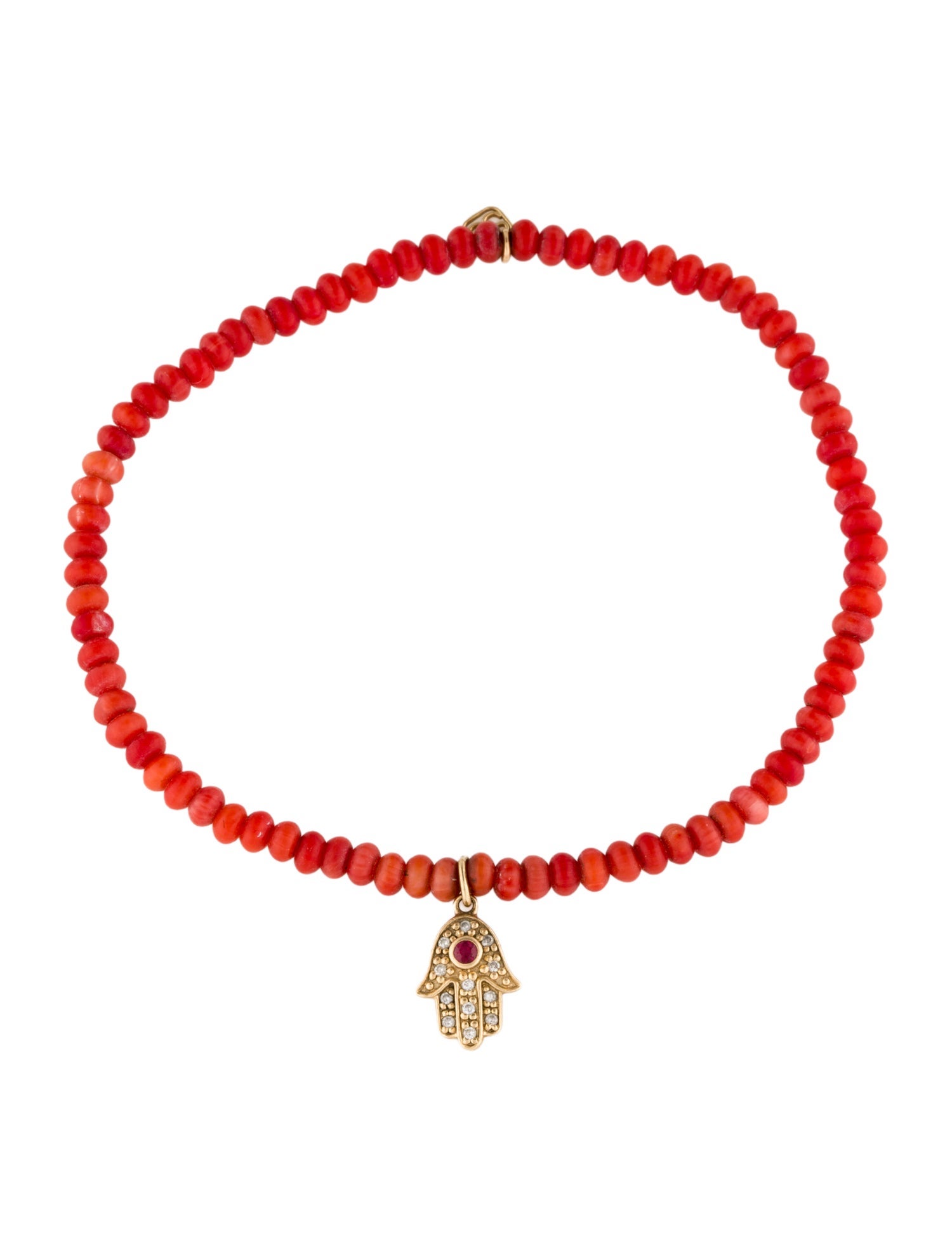 Sydney Evan 14K Coral, Ruby & Diamond Hamsa Charm Bracelet