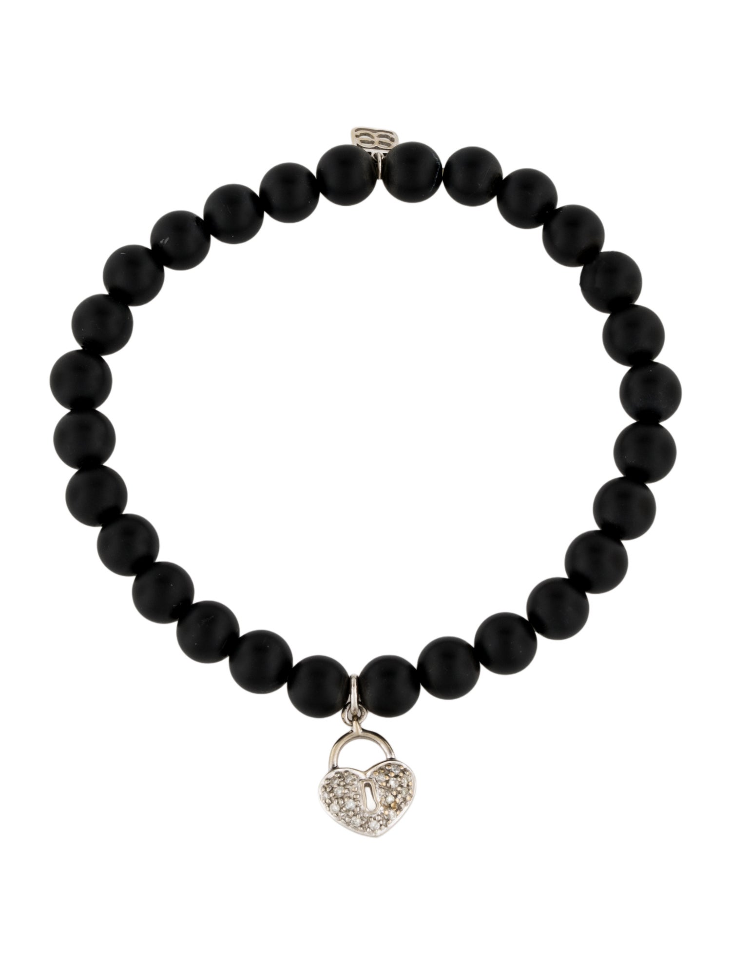 Sydney Evan 14K Onyx & Diamond Heart Charm Bracelet