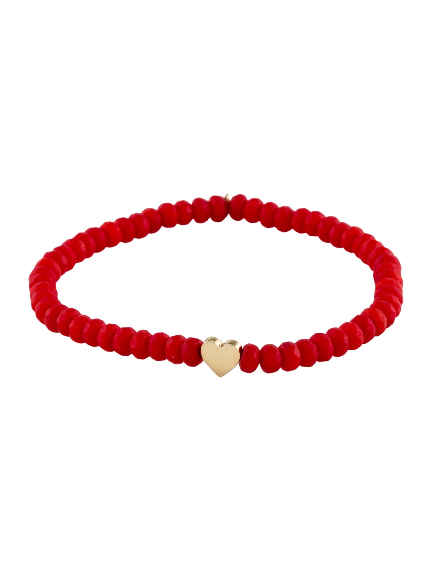 Sydney Evan 14K Dyed Coral Tiny Heart Beaded Bracelet