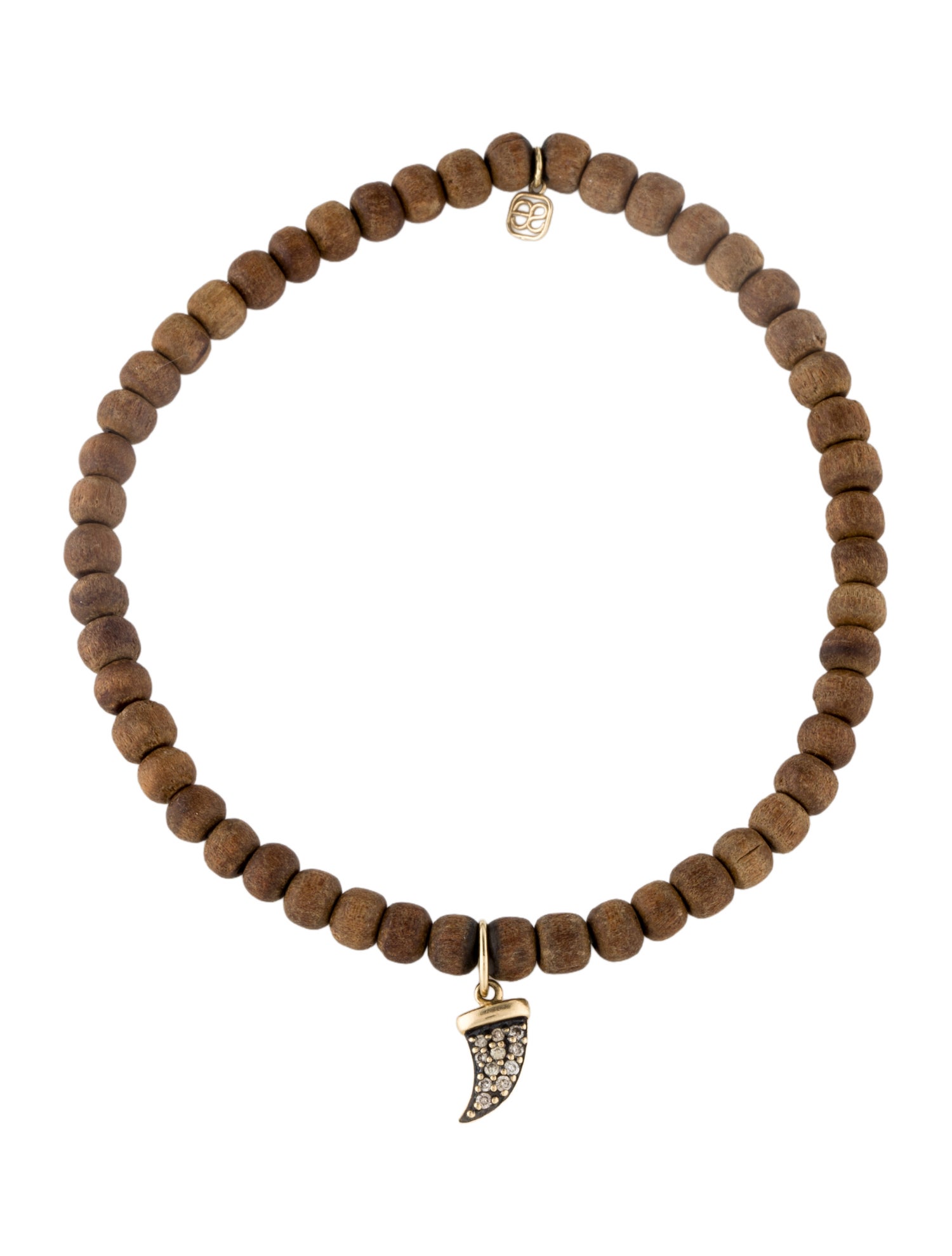 Sydney Evan 14K Diamond Fang Charm Wooden Bead Bracelet