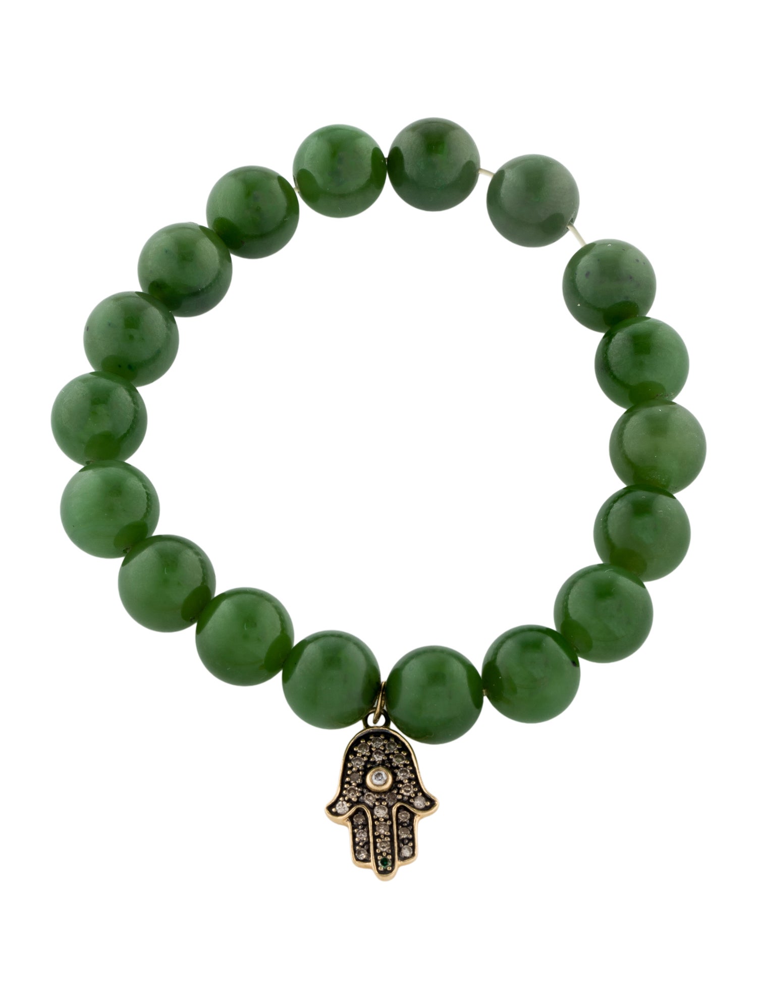 Sydney Evan 14K Diamond & Nephrite Bead Hamsa Charm Bracelet