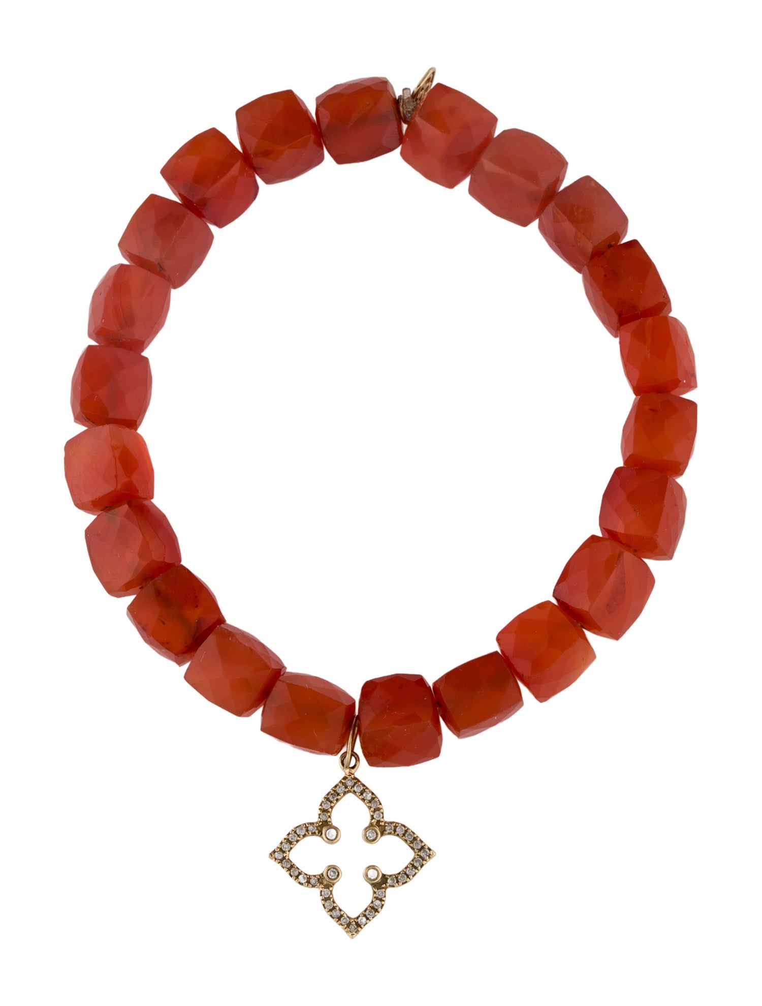 Sydney Evan Carnelian & Diamond Quatrefoil Charm Bead Bracelet