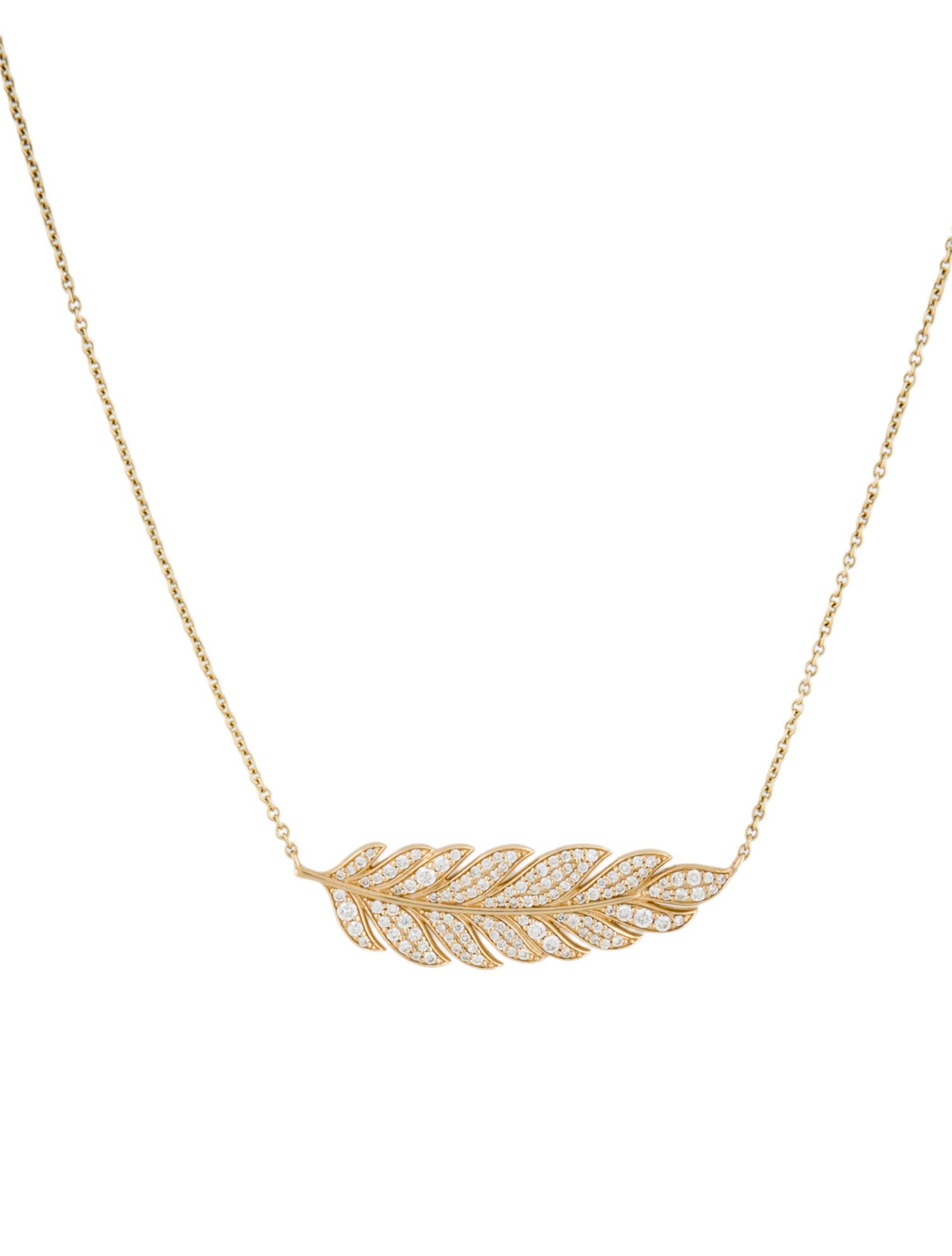 Sydney Evan 14K Diamond Large Feather Station Necklace