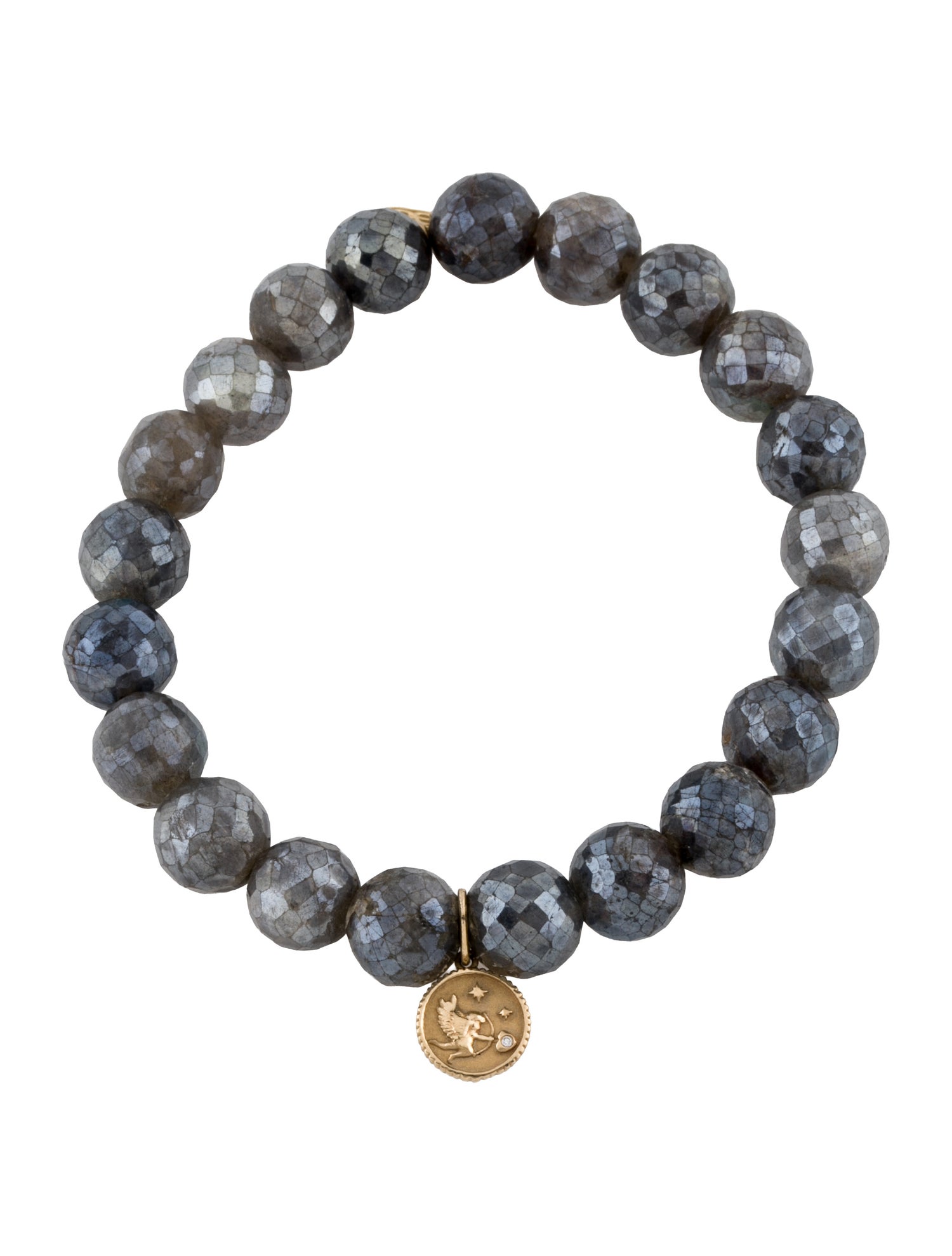 Sydney Evan 14K Coated Labradorite & Diamond Charm Beaded Bracelet