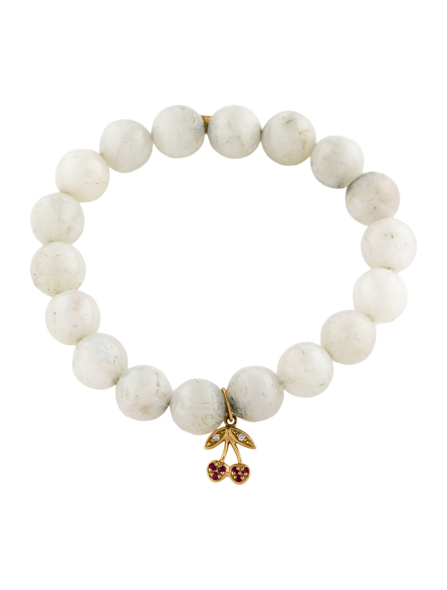 Sydney Evan 14K Labradorite, Diamond & Ruby Cherry Charm Beaded Bracelet