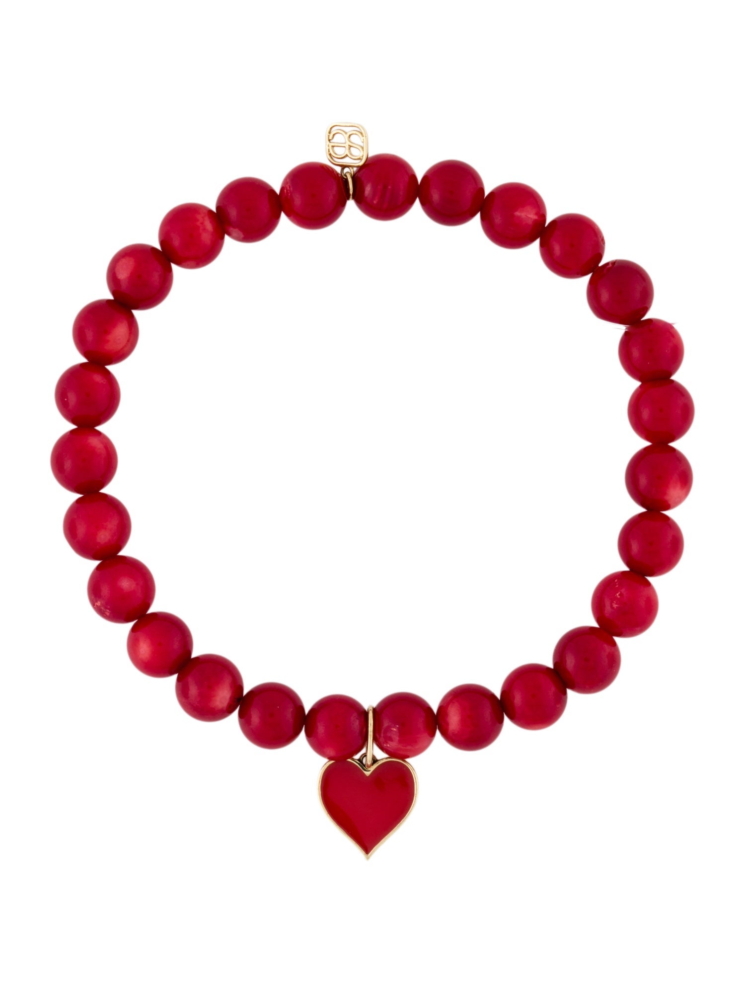Sydney Evan 14K Coral & Enamel Heart Bead Bracelet