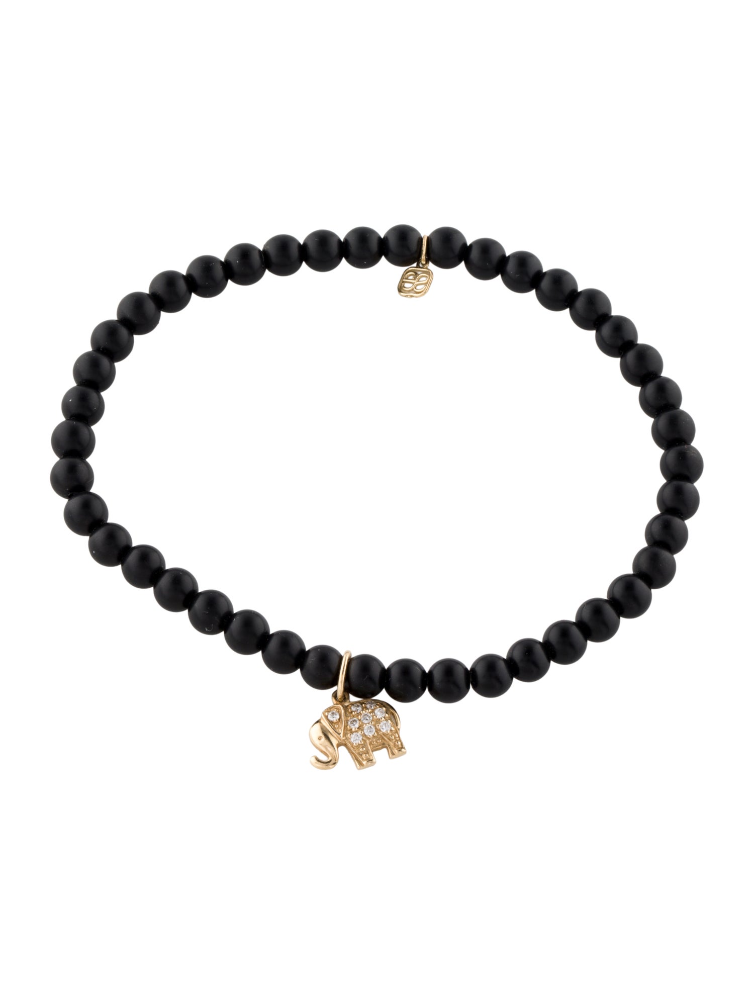 Sydney Evan 14K Onyx & Diamond Elephant Charm Bracelet