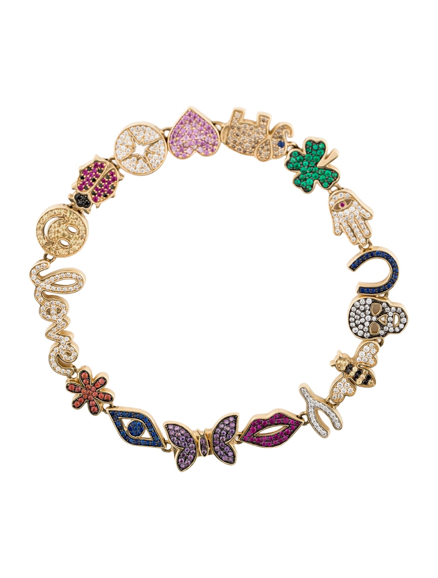 Sydney Evan 14K Diamond & Multistone Multi-Icon Link Bracelet