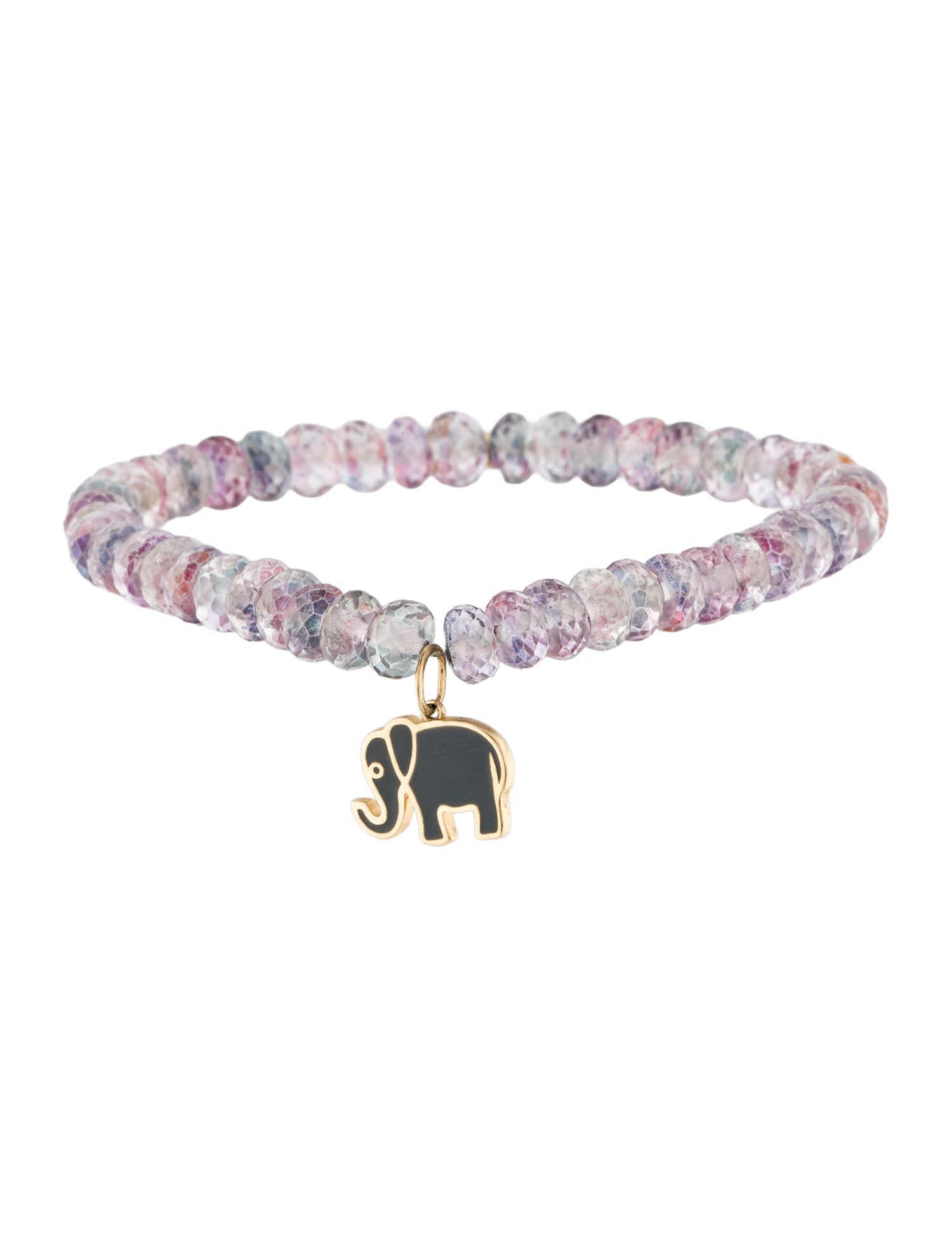 Sydney Evan 14K Amethyst Bead Elephant Enamel Charm Bracelet