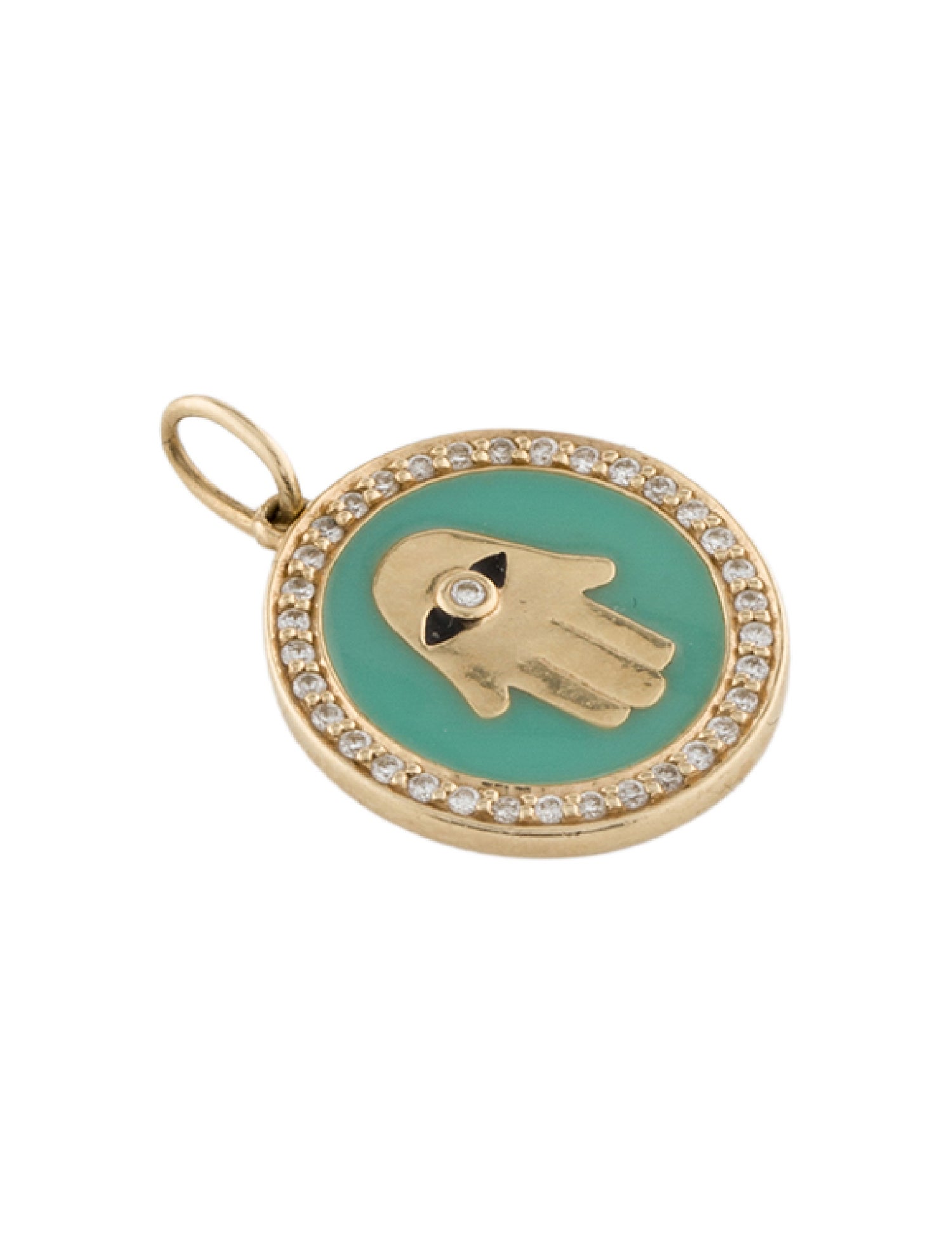 Sydney Evan 14K Diamond & Enamel Hamsa Disc Pendant