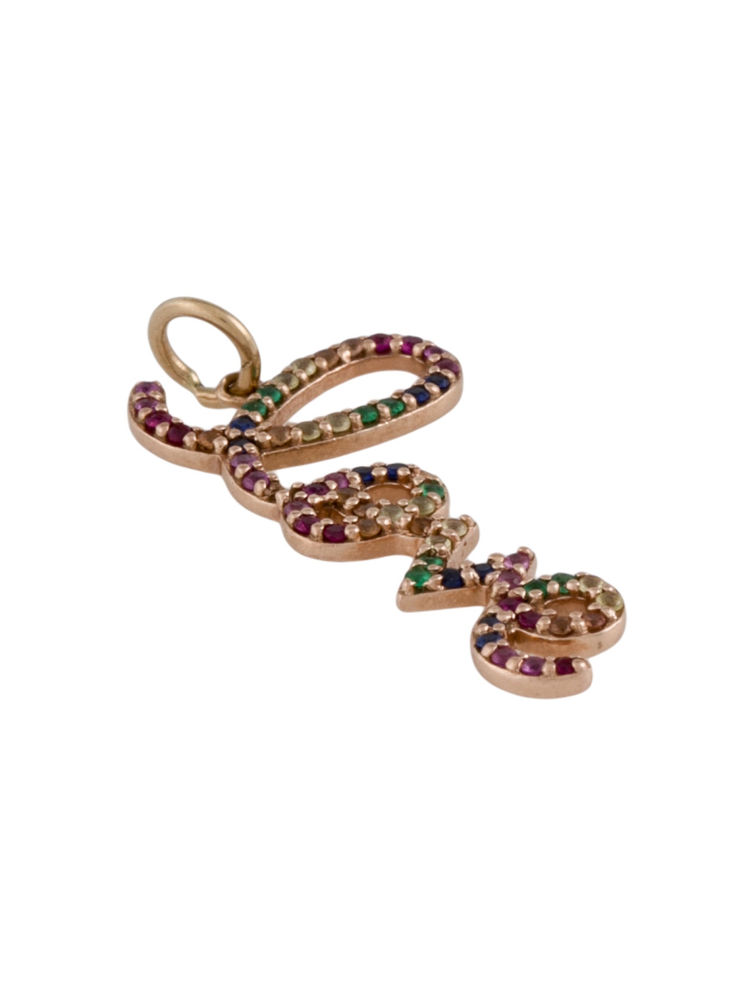 Sydney Evan 14K Multi-Stone Rainbow 'Love' Pendant