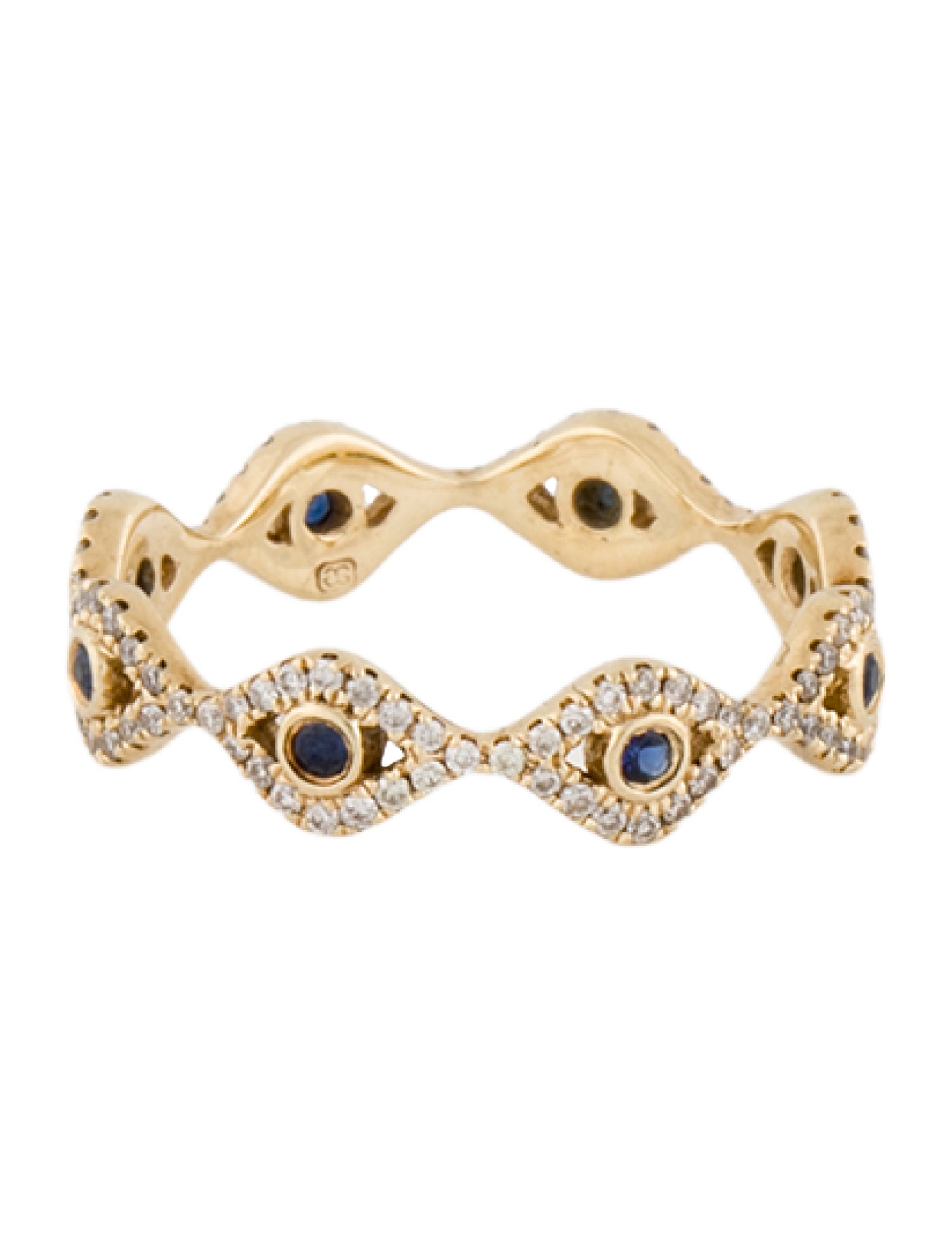 Sydney Evan 14K Sapphire & Diamond Small Bezel Evil Eye Ring