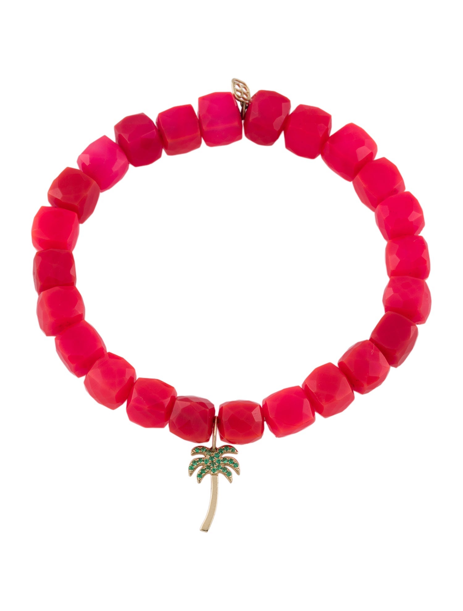 Sydney Evan 14K Dyed Chalcedony & Emerald Palm Tree Beaded Charm Bracelet