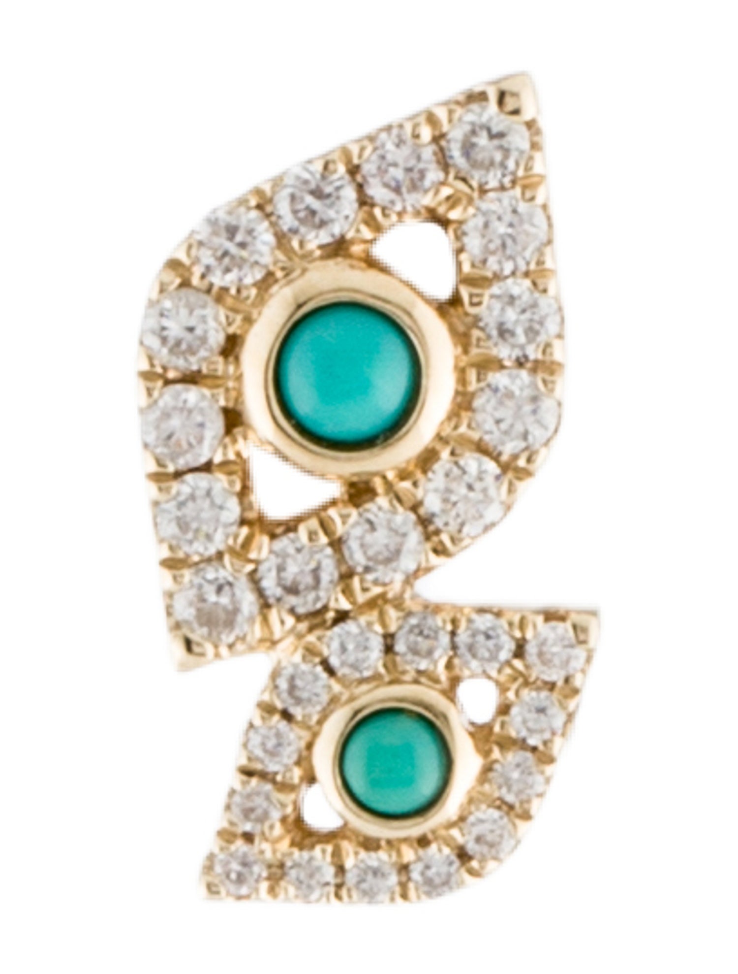 Sydney Evan 14K Turquoise & Diamond Double Evil Eye Single Stud Earring