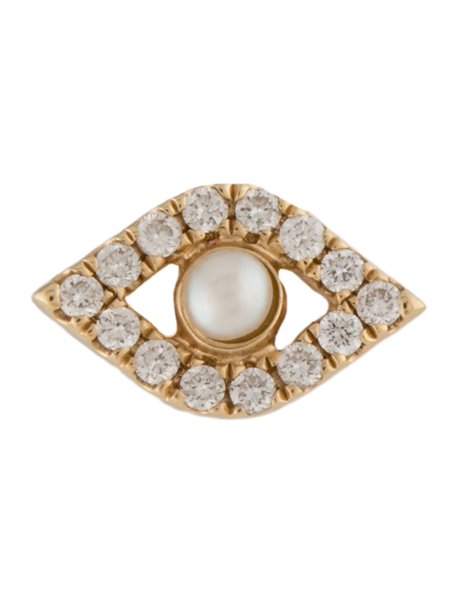 Sydney Evan 14K Pearl & Diamond Evil Eye Single Stud Earring