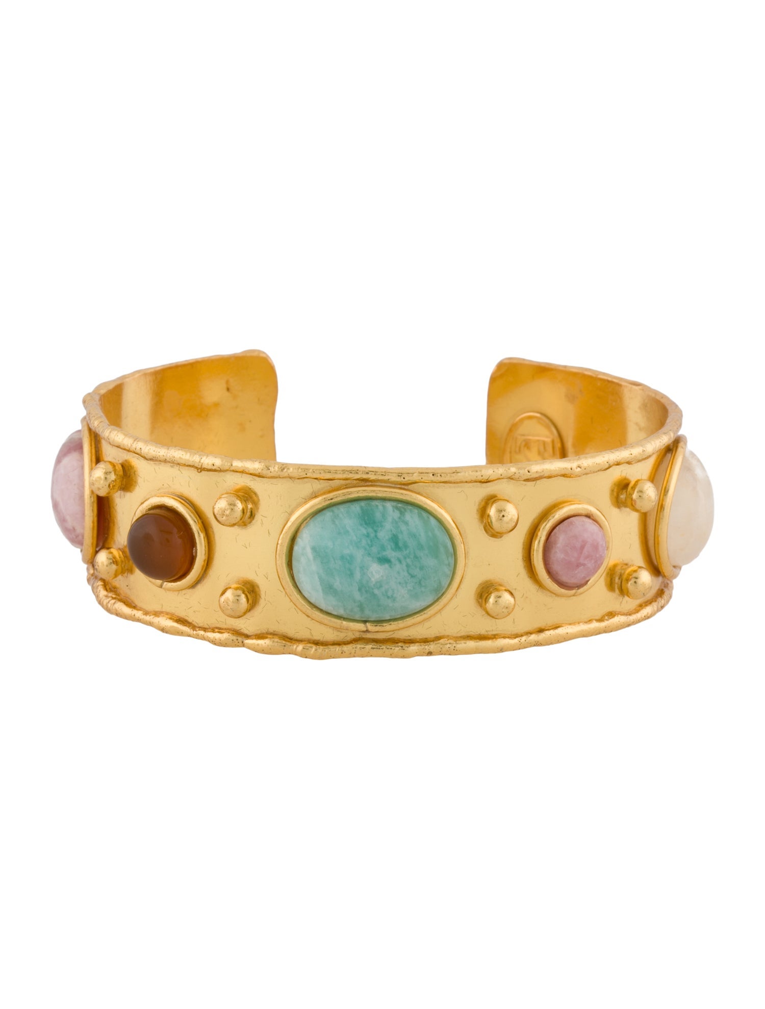Sylvia Toledano Blue Stone, Colorless Stone, Pink Stone, & Resin Cuff Bracelet