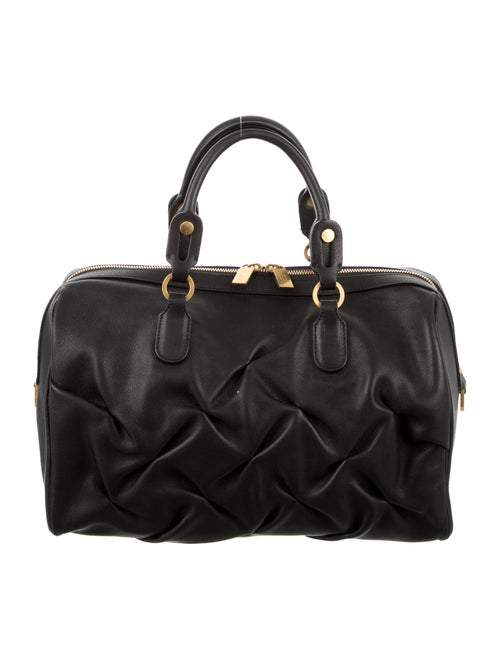 Smythson Pleated Leather Handle Bag Black