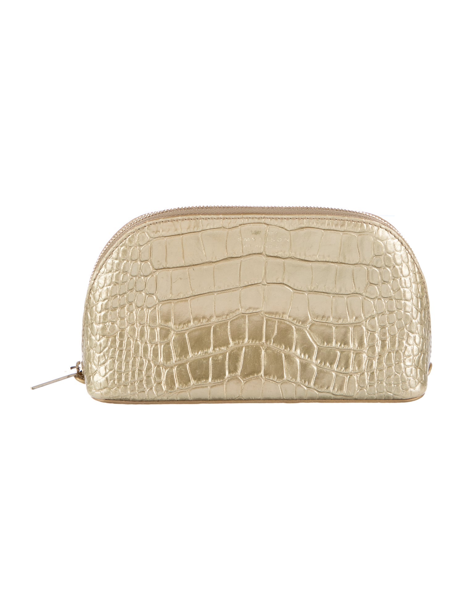 Smythson Croc Embossed Leather Cosmetic Bag