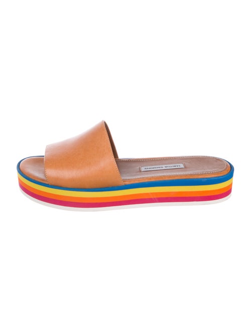 Tabitha Simmons Rainbow-Trimmed Leather Slides