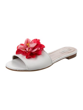 Tabitha Simmons Leather Ruffle Embellishment Slides