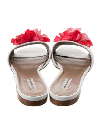 Tabitha Simmons Leather Ruffle Embellishment Slides