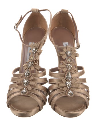 Tabitha Simmons Satin Crystal Embellishments T-Strap Sandals
