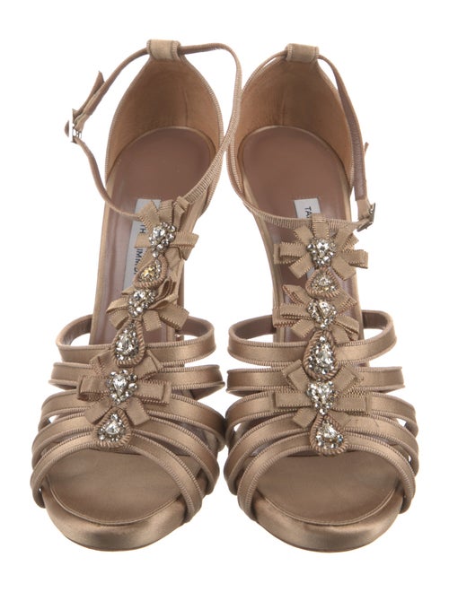 Tabitha Simmons Satin Crystal Embellishments T-Strap Sandals
