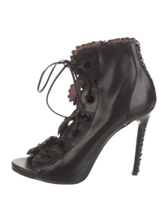 Tabitha Simmons Leather Scalloped Accent Lace-Up Boots