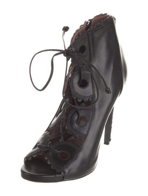 Tabitha Simmons Leather Scalloped Accent Lace-Up Boots