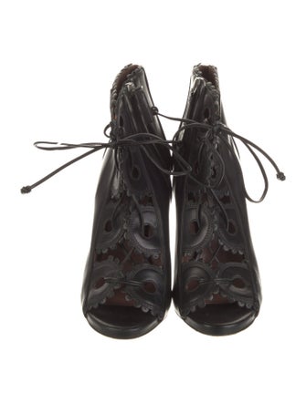 Tabitha Simmons Leather Scalloped Accent Lace-Up Boots