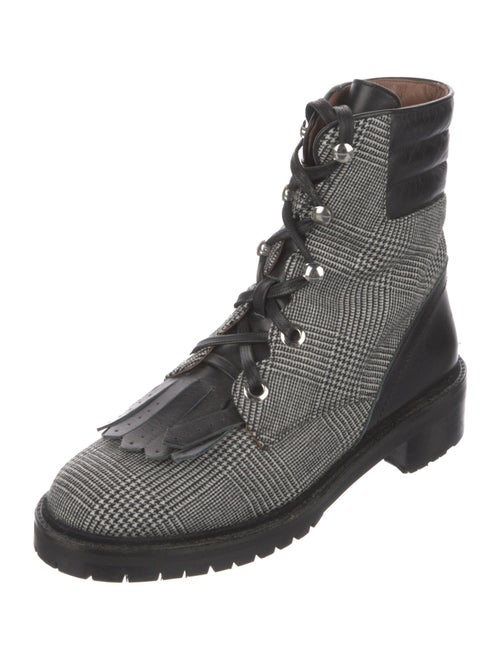 Tabitha Simmons Plaid Print Fringe Trim Accent Combat Boots