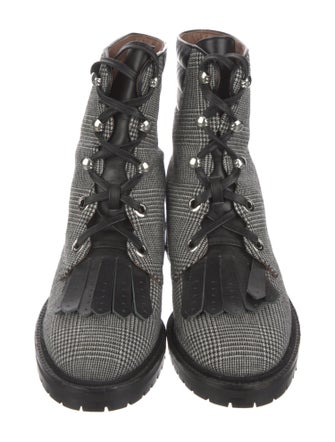 Tabitha Simmons Plaid Print Fringe Trim Accent Combat Boots