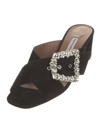 Tabitha Simmons Suede Crystal Embellishments Slides
