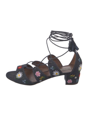 Tabitha Simmons Denim Tassel Accents Gladiator Sandals