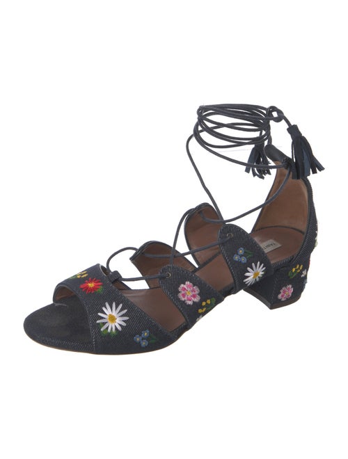 Tabitha Simmons Denim Tassel Accents Gladiator Sandals