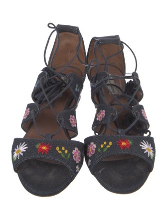 Tabitha Simmons Denim Tassel Accents Gladiator Sandals