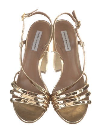 Tabitha Simmons Leather Sequin Embellishments Slingback Sandals